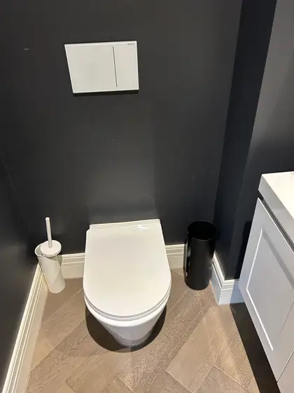 Clean bathroom basin and mirror