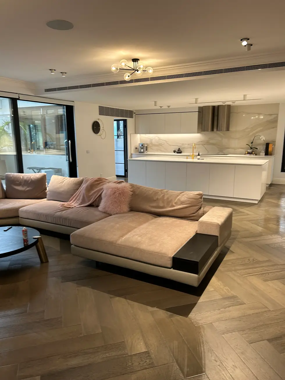 Bright living room and kitchen after cleaning